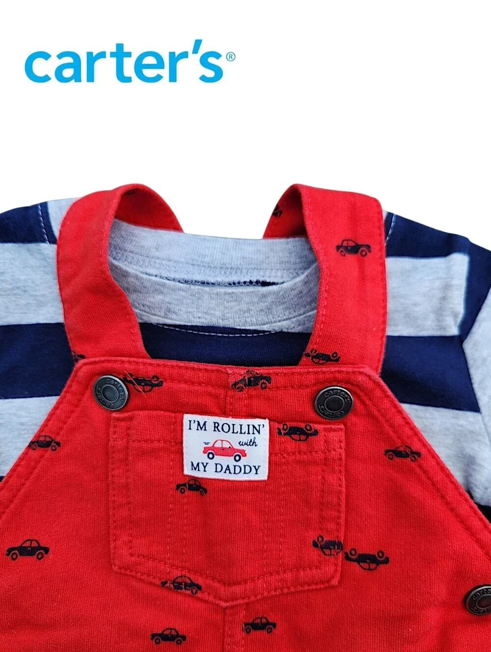 Carter's 2-Piece Baby Red Shortalls Striped & T-Shirt Size 12 Months 100% Cotton
